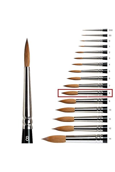 Samur 145 Serisi Yuvarlak Uçlu Sulu Boya Fırçası No:8