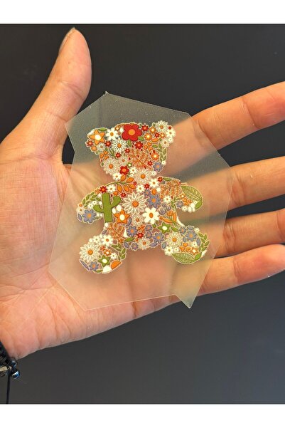 Gönülden Tasarım Ütü İle Yapışan Tasarım Çiçekli Ayı Transfer Baskı Arma 6x6 Cm