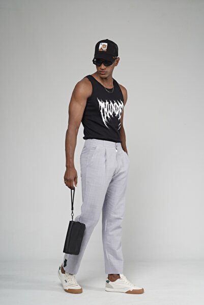 Genel Markalar TREND BİZ Likralı Keten Kumaş Baggy Kalıp Çizgili Pantolon