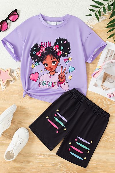 MYADA Special Design Fun Girl Printed Girl's Shorts Suit 24042