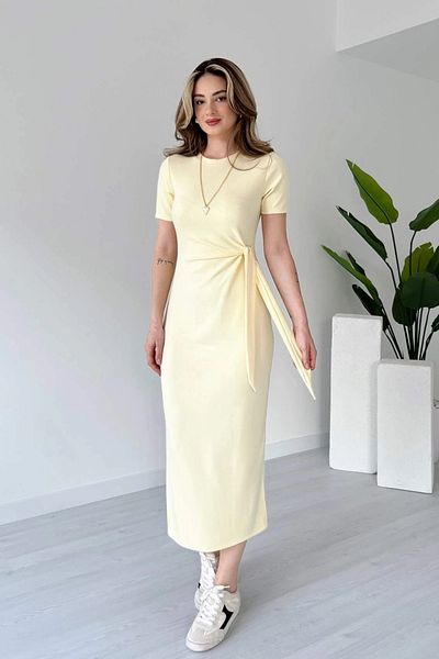 Aventien Rochie midi galbenă din țesătură modal cu legare laterală