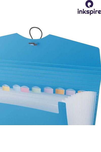inkspire Bellows File Blue Color 13 Compartments 1 Piece Accordion File Pocket Plastic Document Document File