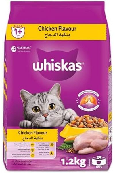 Whiskas Chicken Dry Cat Food, Bag of 1.2Kg, for Adult Cats 1+ Years