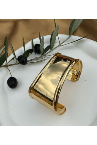 Ervalina Altın Renkli Kalın Çelik Kelepçe Bileklik - Ervalina Trend
