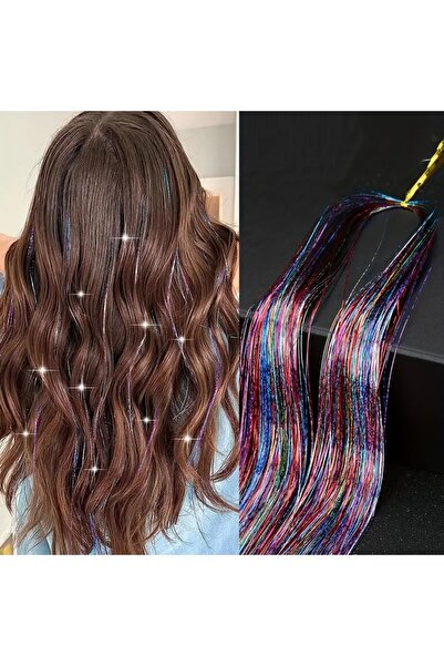 estevia Hair Tinsel Saç Simi- Karışık Renk Boncuksuz / Ht12 Her Tel Farklı Renkli Gökkuşağı Gibi