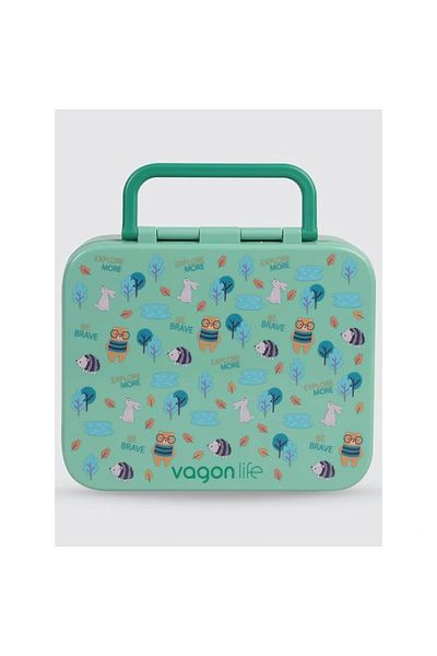 Uzspace Vgn-092 3 Compartment Food Container with Handle - Lunch Box 1000 ml Green