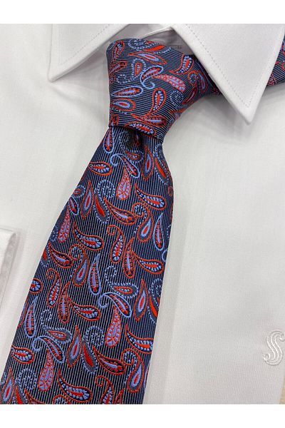 Pierre Cardin Pi̇erre Cardi̇n Woven Fabric Patterned Bordo Blue Tie