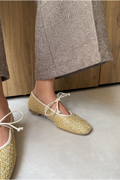 Mupa Shoes Women's Straw Ballerina Beige