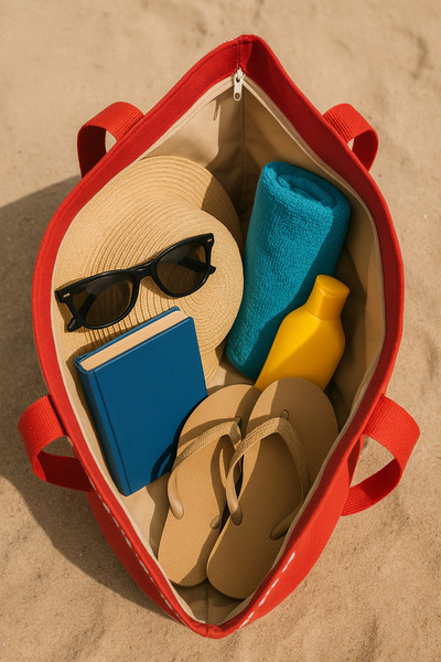 MUCCE Women's Red Striped Beach Bag Large Size Zippered 52×40cm