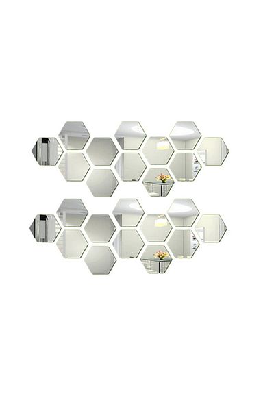 Mirror Set of 24 Hexagonal Acrylic Mirrors 18.5 x 9.2 cm Diameter 16 cm G Glixicom�