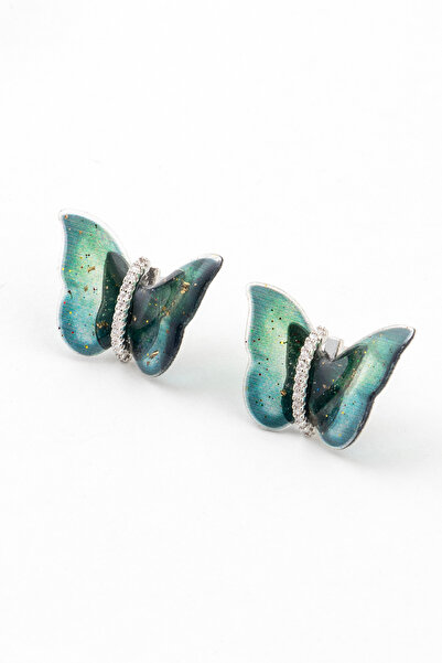 Sortie Aksesuar Butterfly figured gilded zircon stone epoxy translucent studd...