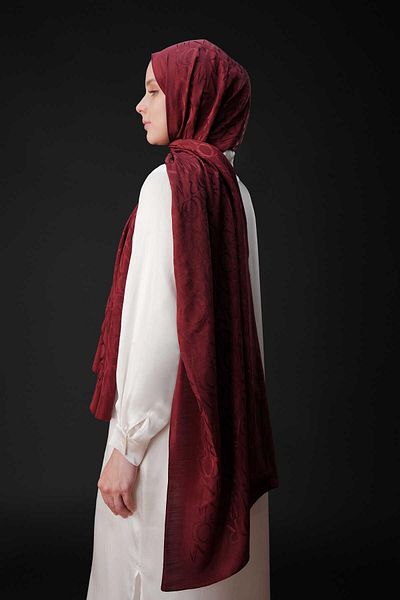 Imannoor Șal jacquard lucios Signature Monogram Burgundy 70x200