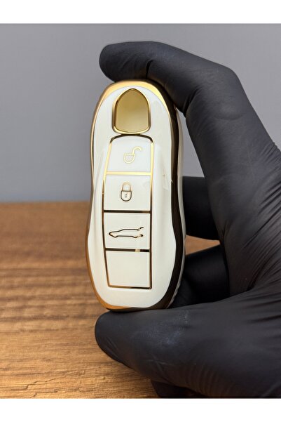 Mavi Keys Husă de protecție pentru chei din silicon cu 3 butoane compatibilă cu Porsche Panamera, Macan, Cayenne – Culoare albă