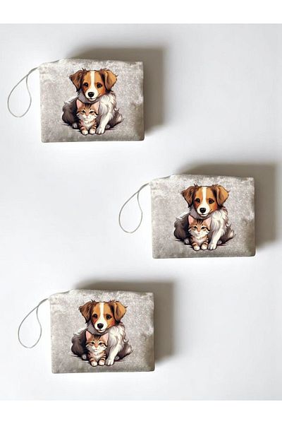 lili hediyelik Cat and Dog Printed 3-Piece Handbag Coin Bag