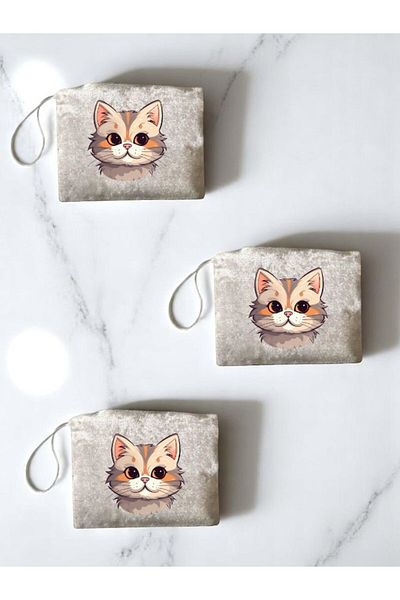 lili hediyelik Cat Printed 3-Piece Handbag Coin Bag