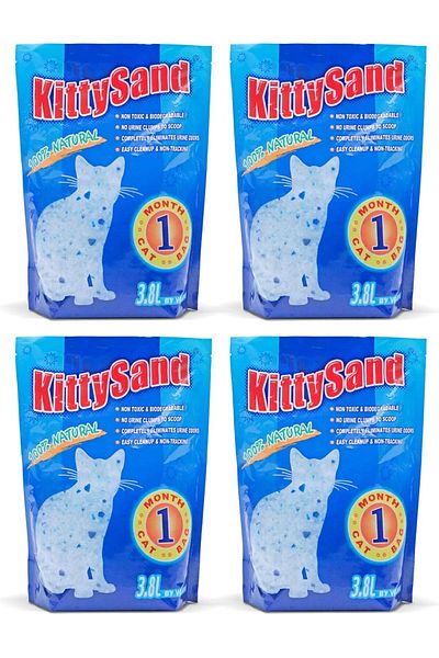 Kitty Sand KittySand 100% Natural Silica Crystal Premium Quality Cat Litter 3.8L Plain - Pack of 4