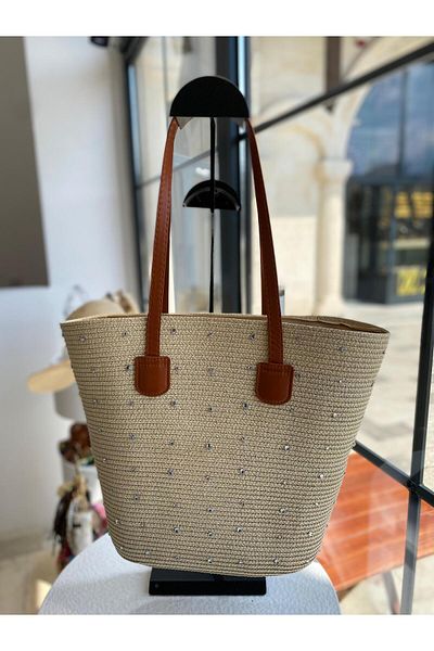 Zeynep Keskin Design Women's Straw Bag, Knitted Bag, Beach Bag, Women's Shoulder Bag