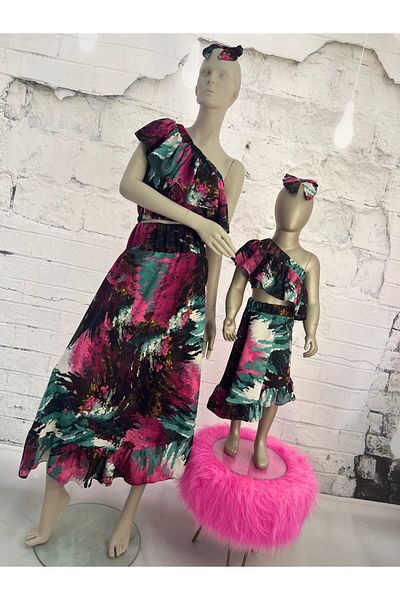 NA ADDESIGN Mother Daughter Tie-Dye Pattern Skirt Blouse Suit,
