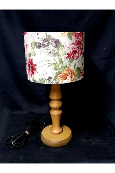 TEKAY AYDINLATMA Wooden Lampshade with Rose Pattern Fabric Headboard