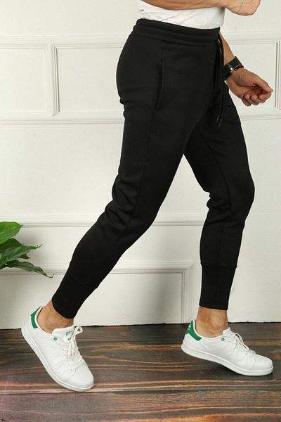 çerme Мъжки спортни панталони Slimfit Jogger от черен плат за гмуркане Ç41