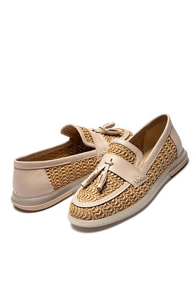 Dedos Pantofi de damă din paie tricotați Oxford Model Loafer Mocasin cu ciucuri
