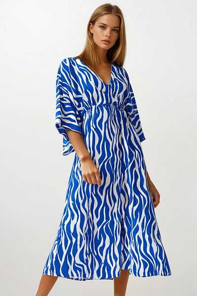 VAGGON Deep V-Neck Slit Detailed Midi Length Dress
