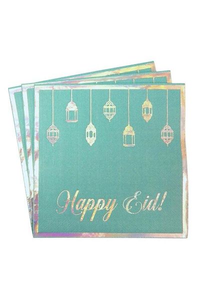 Peacock Supplies Pack of 20 Happy Eid Party Napkins - Festive Party Napkins