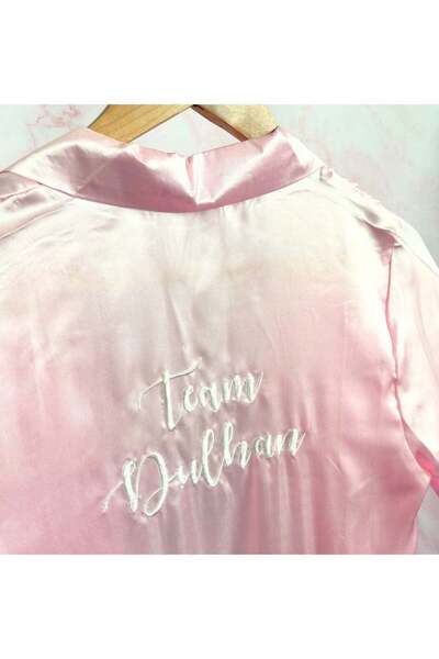 Peacock Supplies Pink & White Full Length Team Dulhan Silk Bridal Robe, One Size