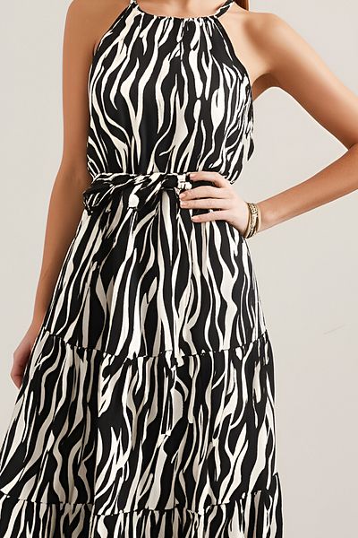 VAGGON Midi Length Dress with Rope Strap and Tie Detail