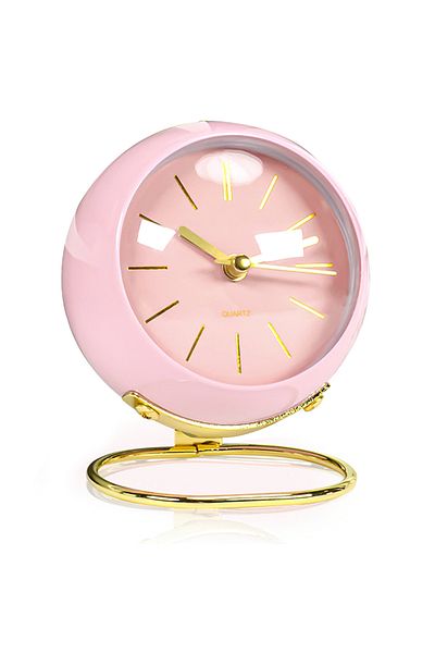 BOEM Analog alarm clock, metal/PVC, silent with night light, pink/gold, 11x9x6.5cm