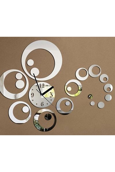 Mirror Modern Wall Clock, Silent, Acrylic Glass, Adhesive 60cm x 45cm, Silver