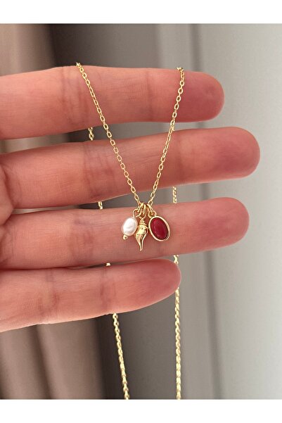 emy by emel luxury silver jewelry Altın Kaplama Mercan Taşlı İncili İstiridye...