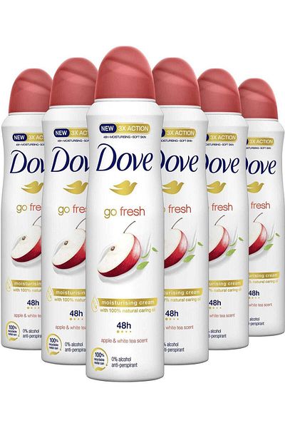 Dove Go Fresh Apple White Tea, Women's Deodorant 6 x 250ml Aerosol Spray