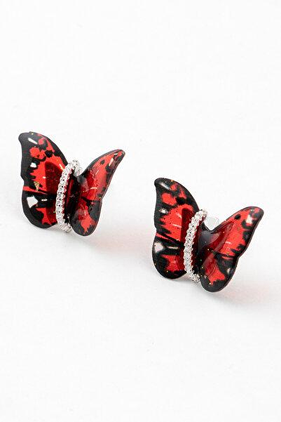 Sortie Aksesuar Butterfly Figured Gilded Zircon Stone Epoxy Translucent Stud ...