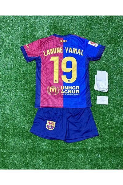 BARBITOS Laminated Yamal B.A.R.C.E.L.O.N.A New Season Home Away Kids Football Jersey Set of 4 Hd1199