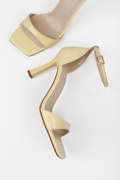 Shoeberry Women's Vinetta Yellow Patent Leather Heeled Shoes