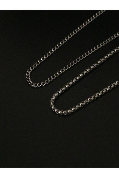 Dukkanka Set of 2 Stainless Steel Chain Men's Necklace with Special Gift Box