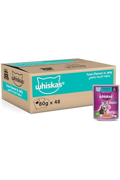 Whiskas Junior Tuna in Jelly, Wet Kitten Food Pack of 48x80g, for Kittens from 2 to 12 months, for a