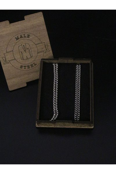 Dukkanka Set of 2 Stainless Steel Chain Men's Necklace with Special Gift Box