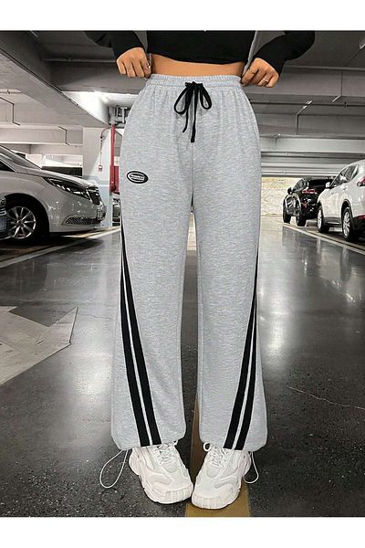 EDVESS Ψηλόμεσο γκρι ριγέ παντελόνι - Streetwear Fashion Casual παντελόνι