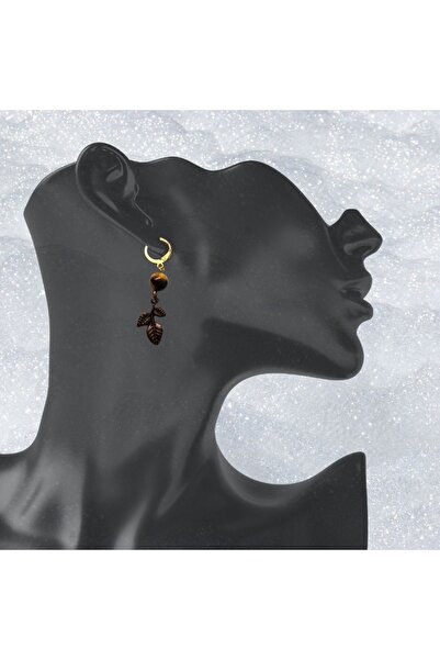 ayrestyle Natural Stone Dangle Earrings for Women, Tiger Eye Stone, Leaf Boho Dangle Three Leaf Earrings