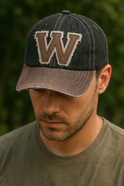 LAGRANZE Vintage “W” Embroidered Worn Look Denim Hat