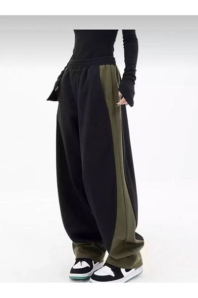 EDVESS Μαύρο Χακί Unisex Oversize Πλεκτό Παντελόνι Harajuku Styl Φούτερ
