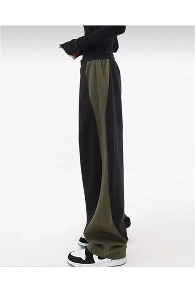 EDVESS Μαύρο Χακί Unisex Oversize Πλεκτό Παντελόνι Harajuku Styl Φούτερ