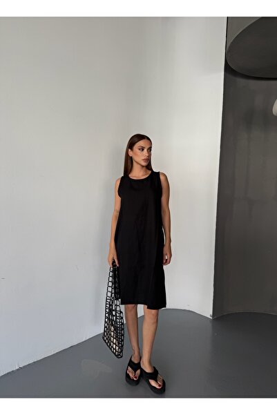 Diviny Rochie de vară din in, lungime midi, cu bretele groase