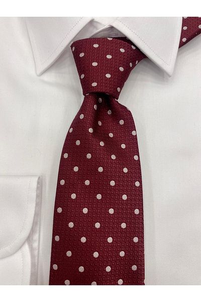 Pierre Cardin Pi̇erre Cardi̇n Woven Fabric Patterned Burgundy White Tie