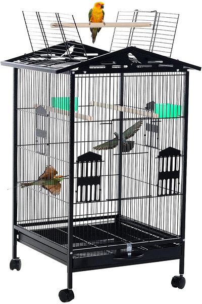 INGUNAR 38'' Large Metal Bird Cage with Open Top, Standing Parrot Cage with Wheels, Spacious and Roomy Bird