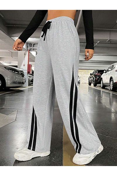 EDVESS Ψηλόμεσο γκρι ριγέ παντελόνι - Streetwear Fashion Casual παντελόνι