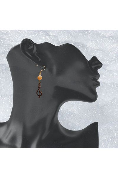 ayrestyle Natural Stone Dangle Earrings for Women, Citrine Stone Musical Note Left Key Object Boho Dangle Earrings
