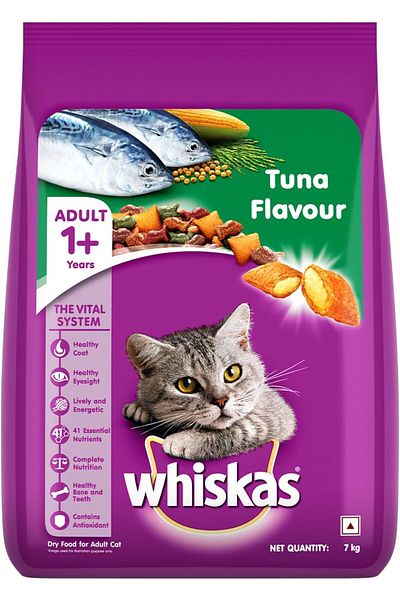 Whiskas Tuna Dry Cat Food, Bag of 7Kg, for Adult Cats 1+ Years, Complete Nutrition and Great Taste